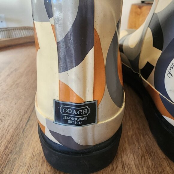 Coach Periwinkle Pull On Tall Rain Boots C Logo Womens Size 11 - Picture 6 of 13